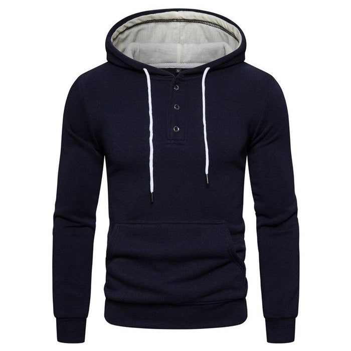 Navy Buttoned Athletic Hoodie