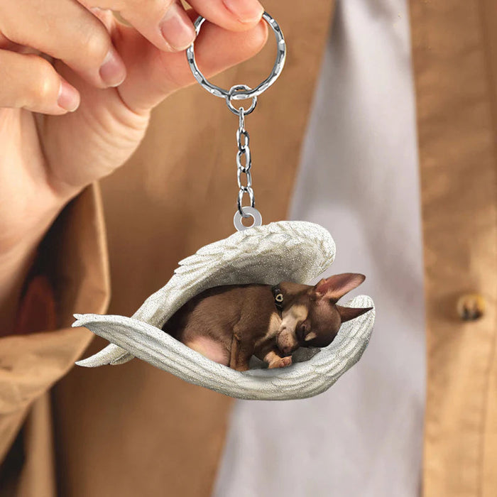 Sleeping Angel Acrylic Keychain Brown Chihuahua