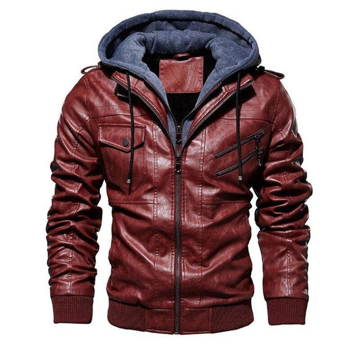 Red Men's Hooded Motorcycle Jacket