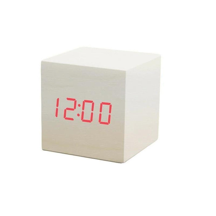 White Wood Cube LED Clock