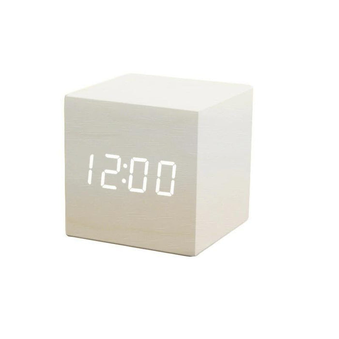 White Wood Cube LED Clock