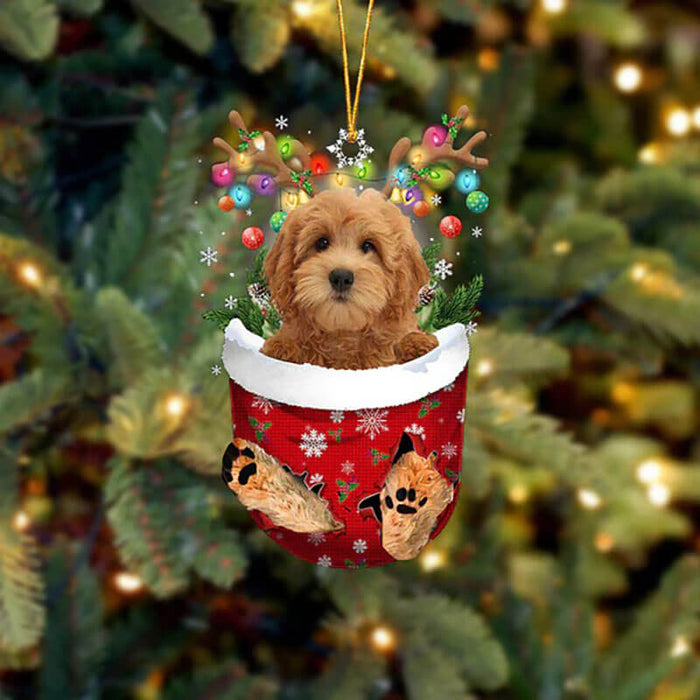 Goldendoodle In Snow Pocket Christmas Ornament SP002
