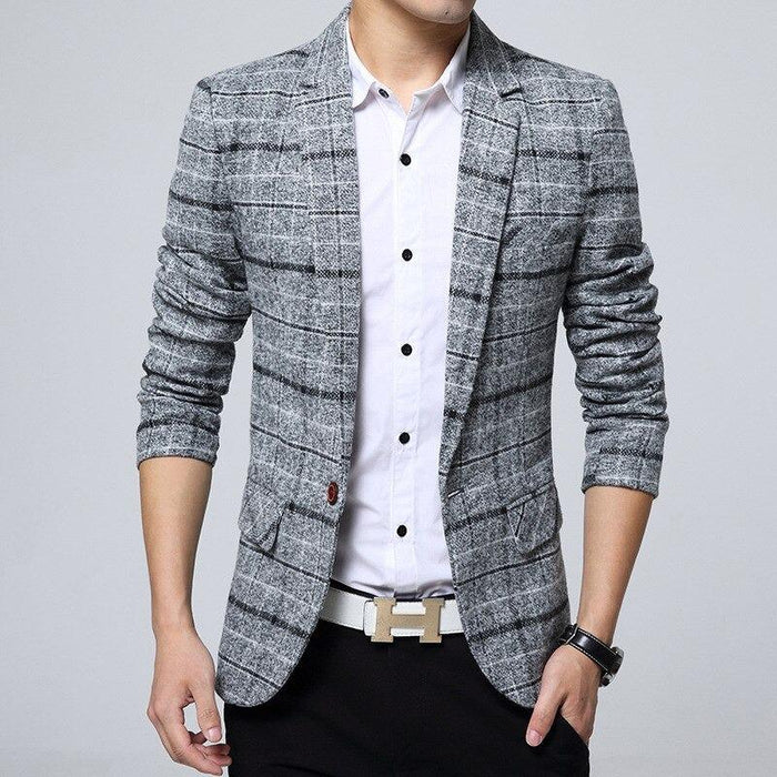 Men's Grey Plaid Tweed Blazer