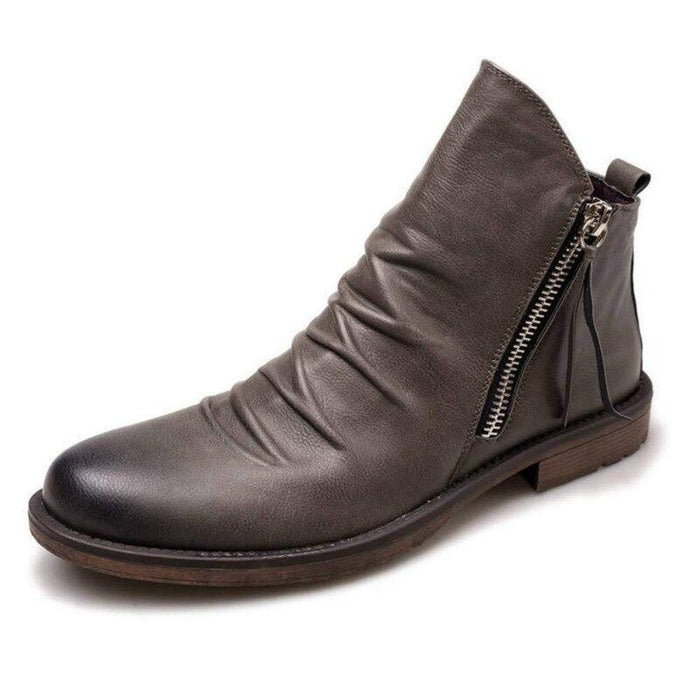 Men's Ash Brown Leather Western Zipped Boot
