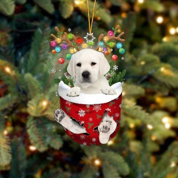 Labrador In Snow Pocket Christmas Ornament SP023