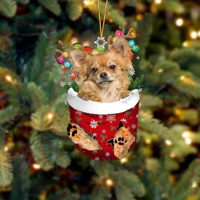 Chihuahua In Snow Pocket Christmas Ornament SP055