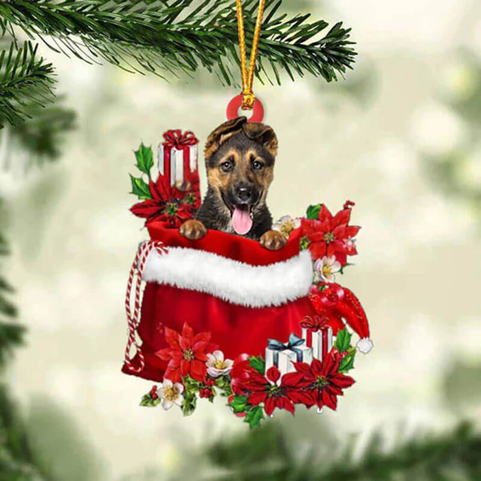 German Shepherd In Gift Bag Christmas Ornament GB134