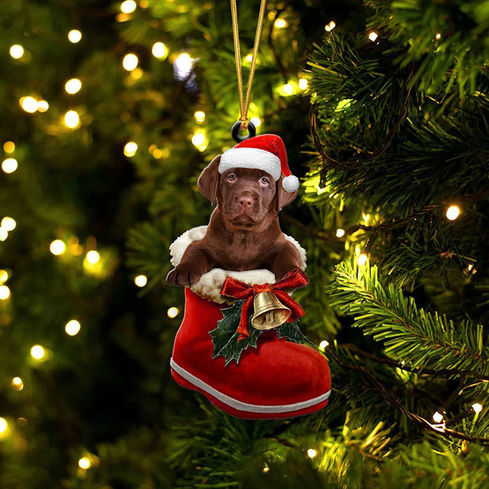 Labrador Retriever In Santa Boot Christmas Hanging Ornament SB011