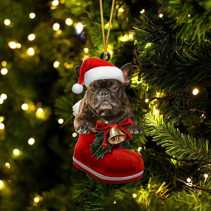 French Bulldog In Santa Boot Christmas Hanging Ornament SB024
