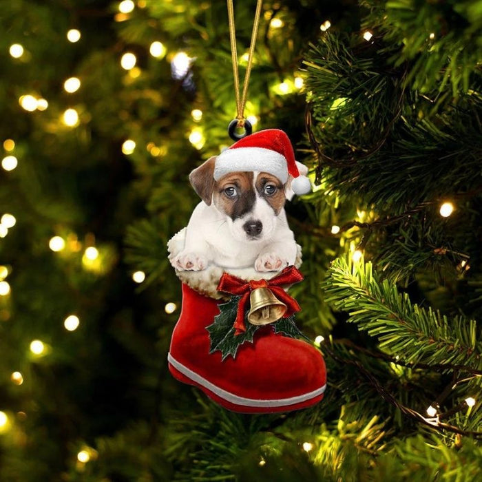 Jack Russell Terrier In Santa Boot Christmas Hanging Ornament SB085