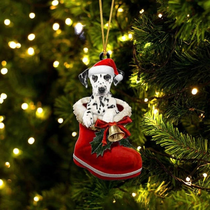 Dalmatian In Santa Boot Christmas Hanging Ornament SB098