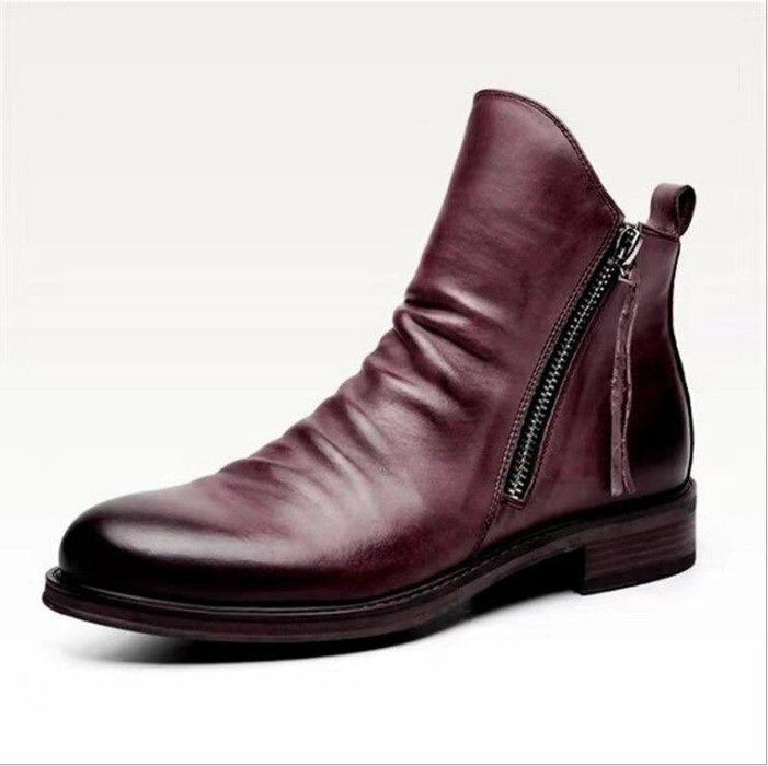 Men's Ash Red Leather Western Zipped Boot