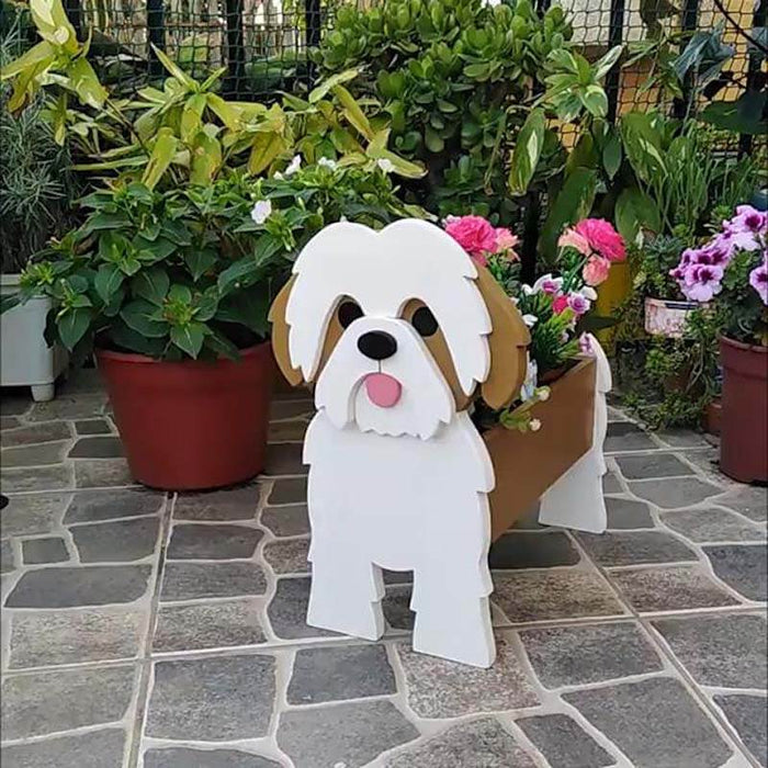 White And Brown Shih Tzu Planter AP048