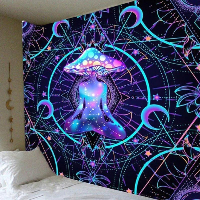 Trippy Mushroom Meditation Tapestry