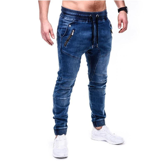 Men's Blue Zippered Street Jeans