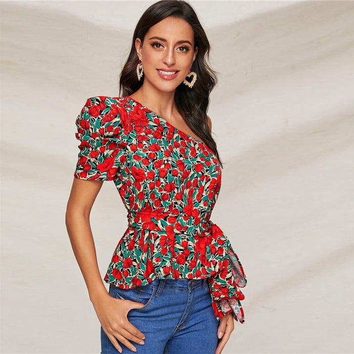 Renee Calico Blouse - Red