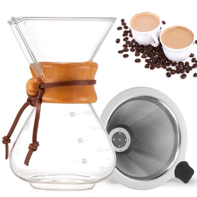 Heat-resistant 400ml Glass Coffee Pot with Stainless Steel Filter