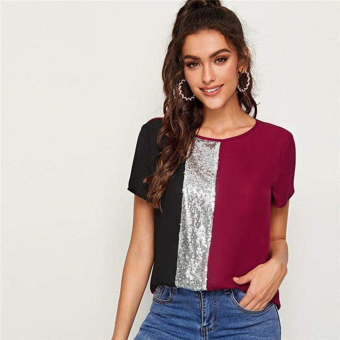 Emani Color Swatch Blouse - Maroon