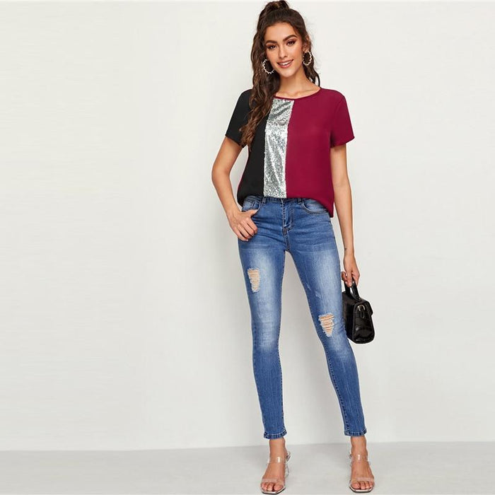 Emani Color Swatch Blouse - Maroon