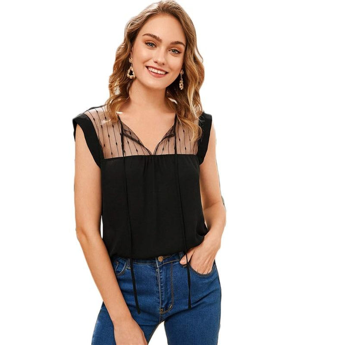 Monica Mesh Neck Blouse