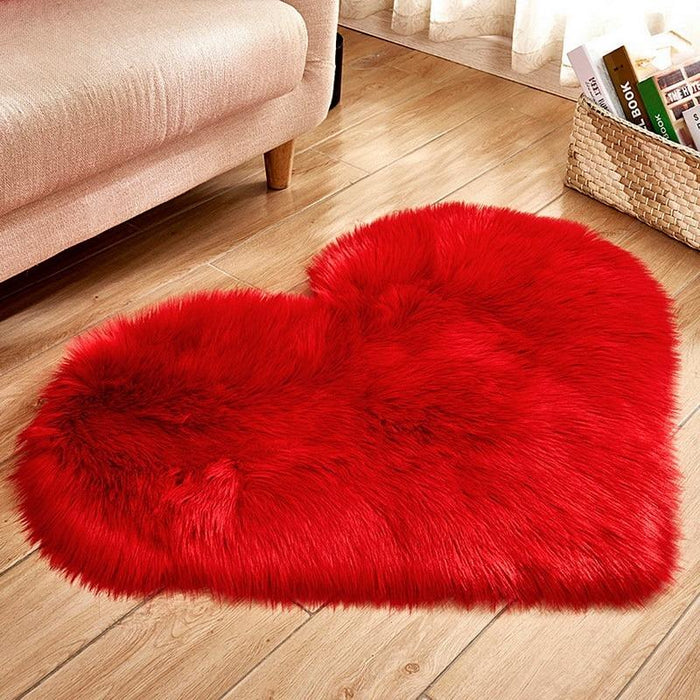 Red Fluffy Heart Rug